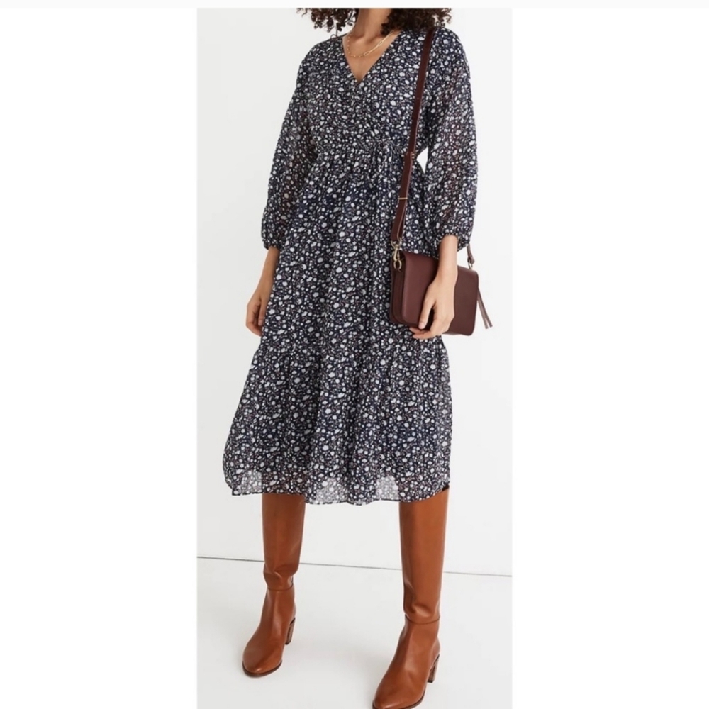 NWT Madewell Navy Floral Midi Dress